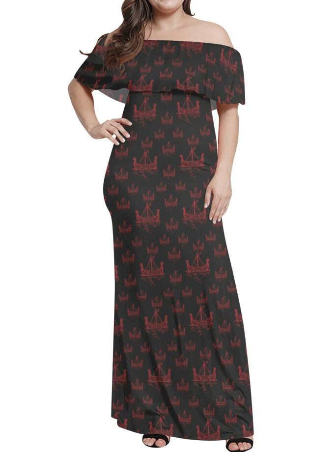 Nordic Viking - Women's Off The Shoulder Wrap Long Dress