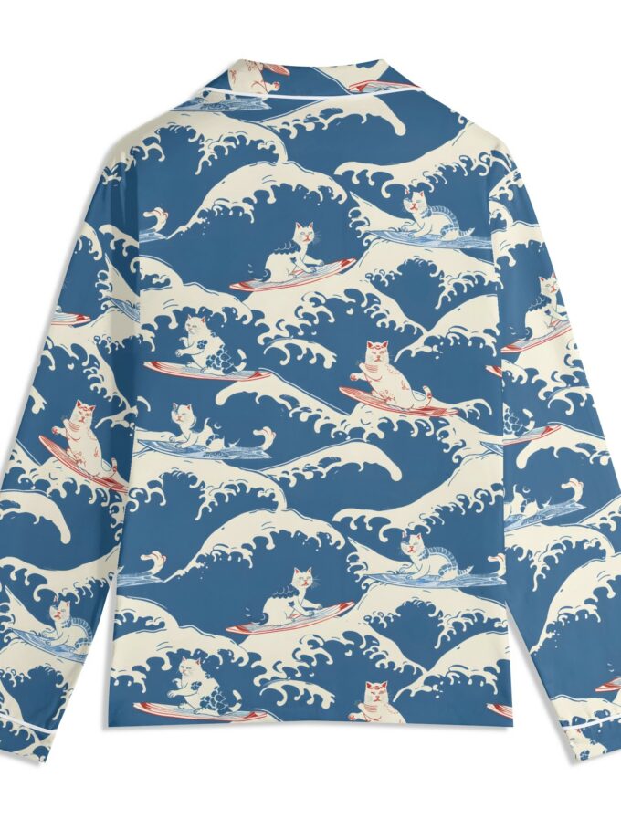 Surfing Cats - Unisex Long Sleeve Adult Nightwear Pajama Set