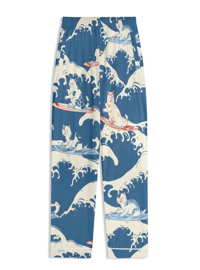 Surfing Cats - Unisex Long Sleeve Adult Nightwear Pajama Set