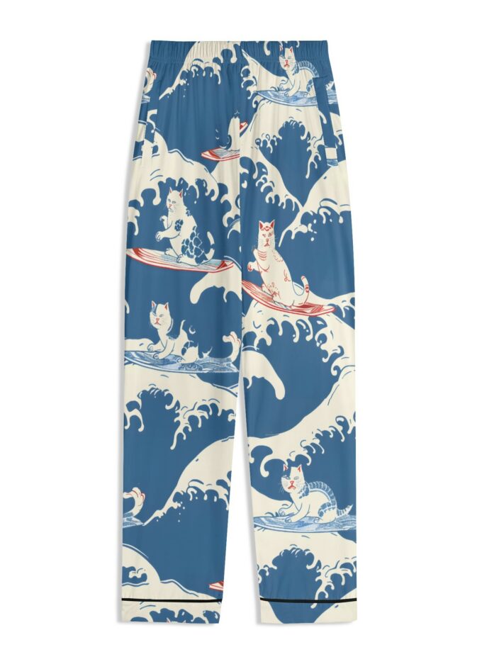 Surfing Cats - Unisex Long Sleeve Adult Nightwear Pajama Set