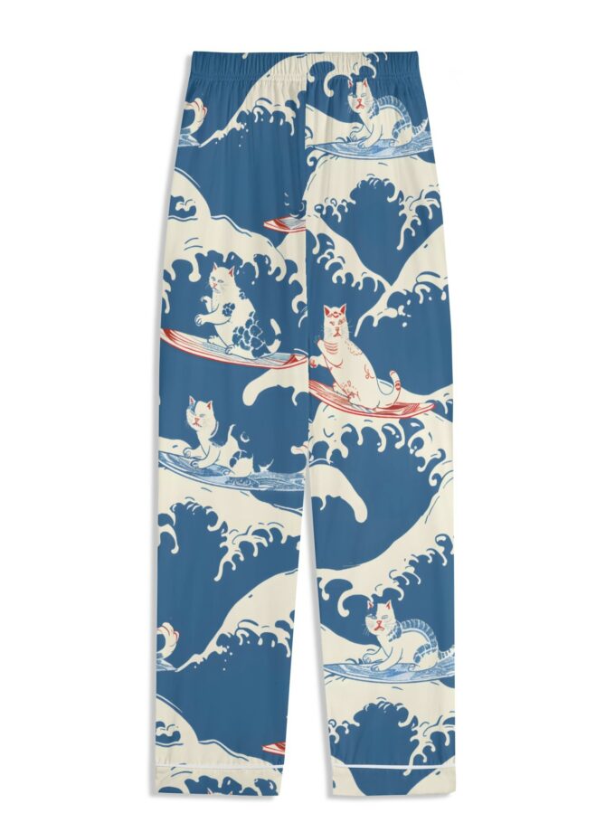 Surfing Cats - Unisex Long Sleeve Adult Nightwear Pajama Set
