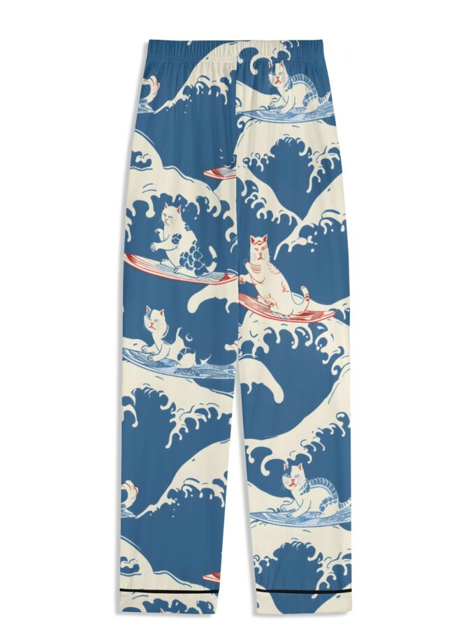 Surfing Cats - Unisex Long Sleeve Adult Nightwear Pajama Set
