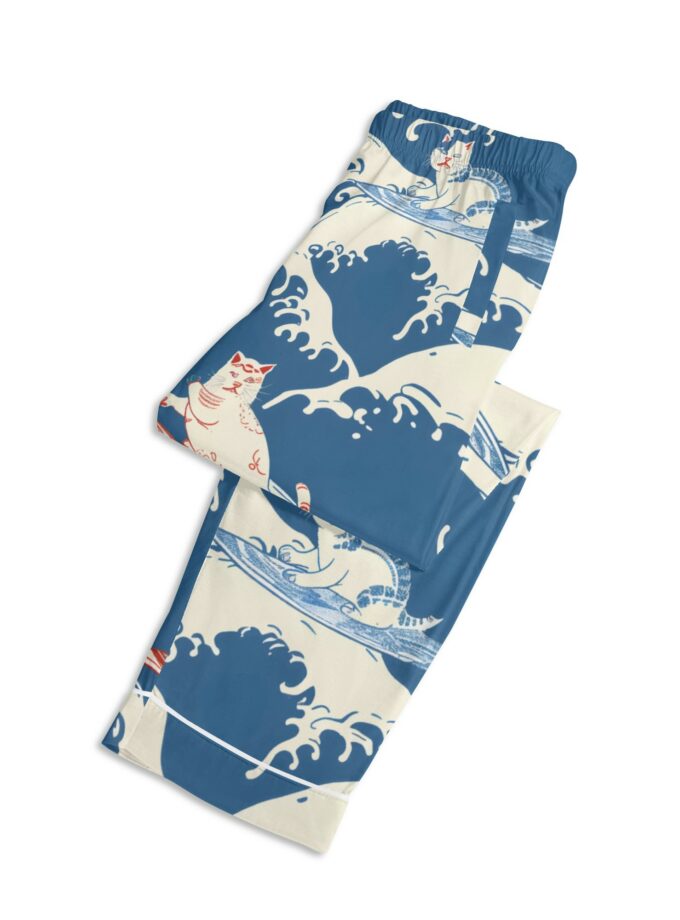 Surfing Cats - Unisex Long Sleeve Adult Nightwear Pajama Set