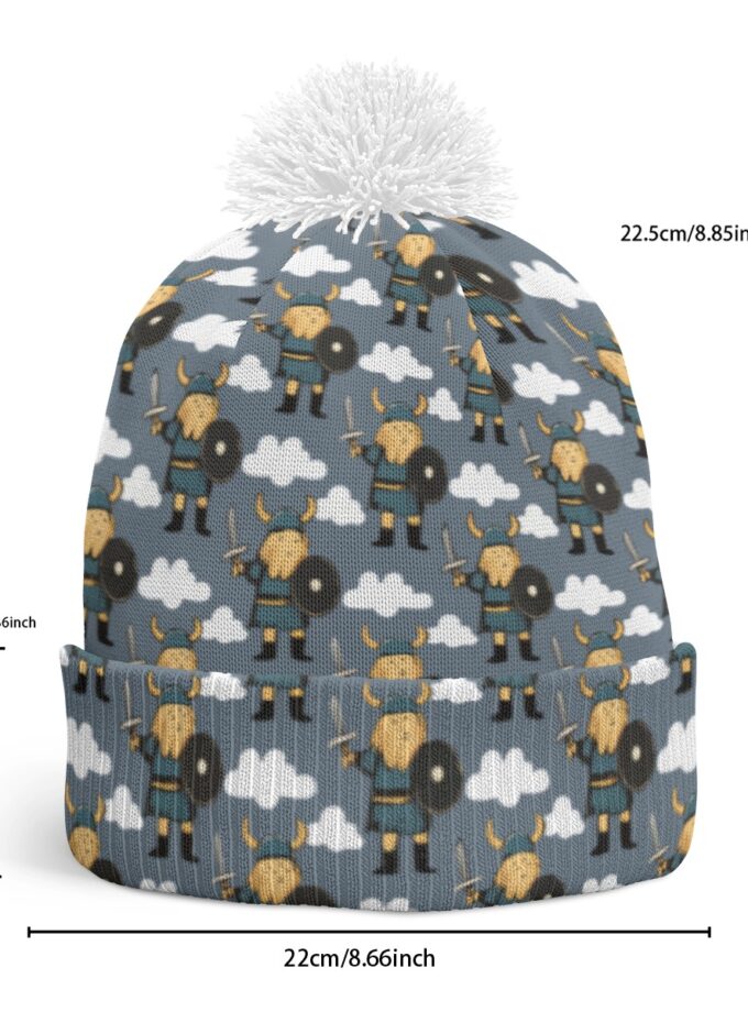 All-Over Print Knitted Hat With Pom-Pom
