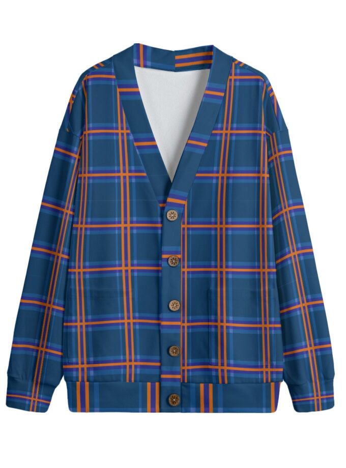 All-Over Print Unisex V-neck Knitted Fleece Cardigan With Button Closure
