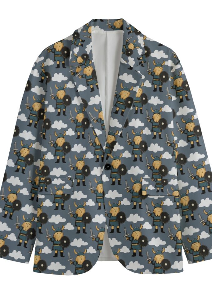All-Over Print Men's Casual Flat Lapel Collar Blazer