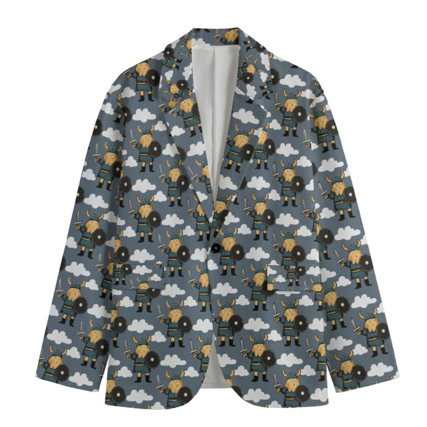 All-Over Print Men's Casual Flat Lapel Collar Blazer